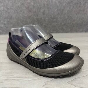 Ecco Biom Lite Mary Jane Womens 37 US 6-6.5 Silver Mesh Athletic Walking Shoes